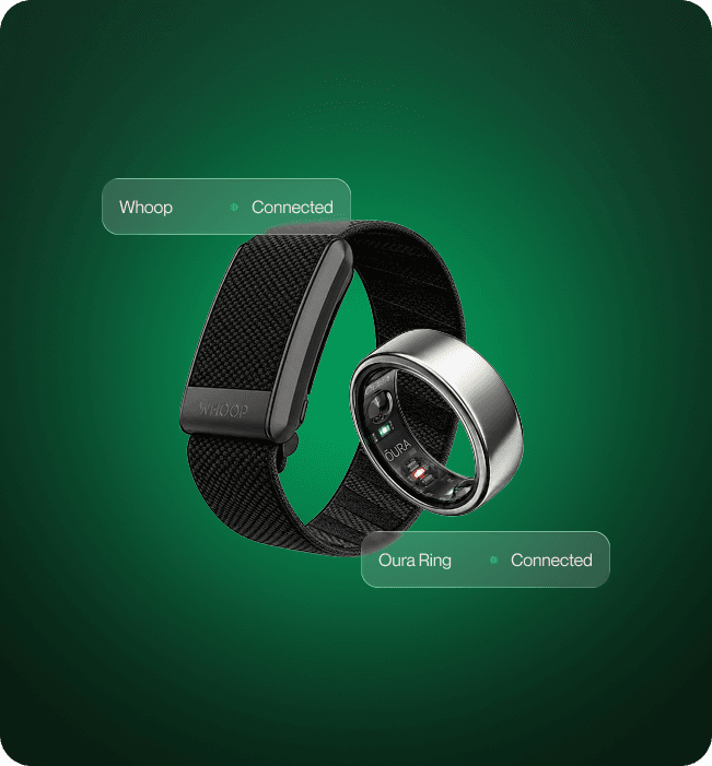 Whoop band and Oura ring connected to Sumero